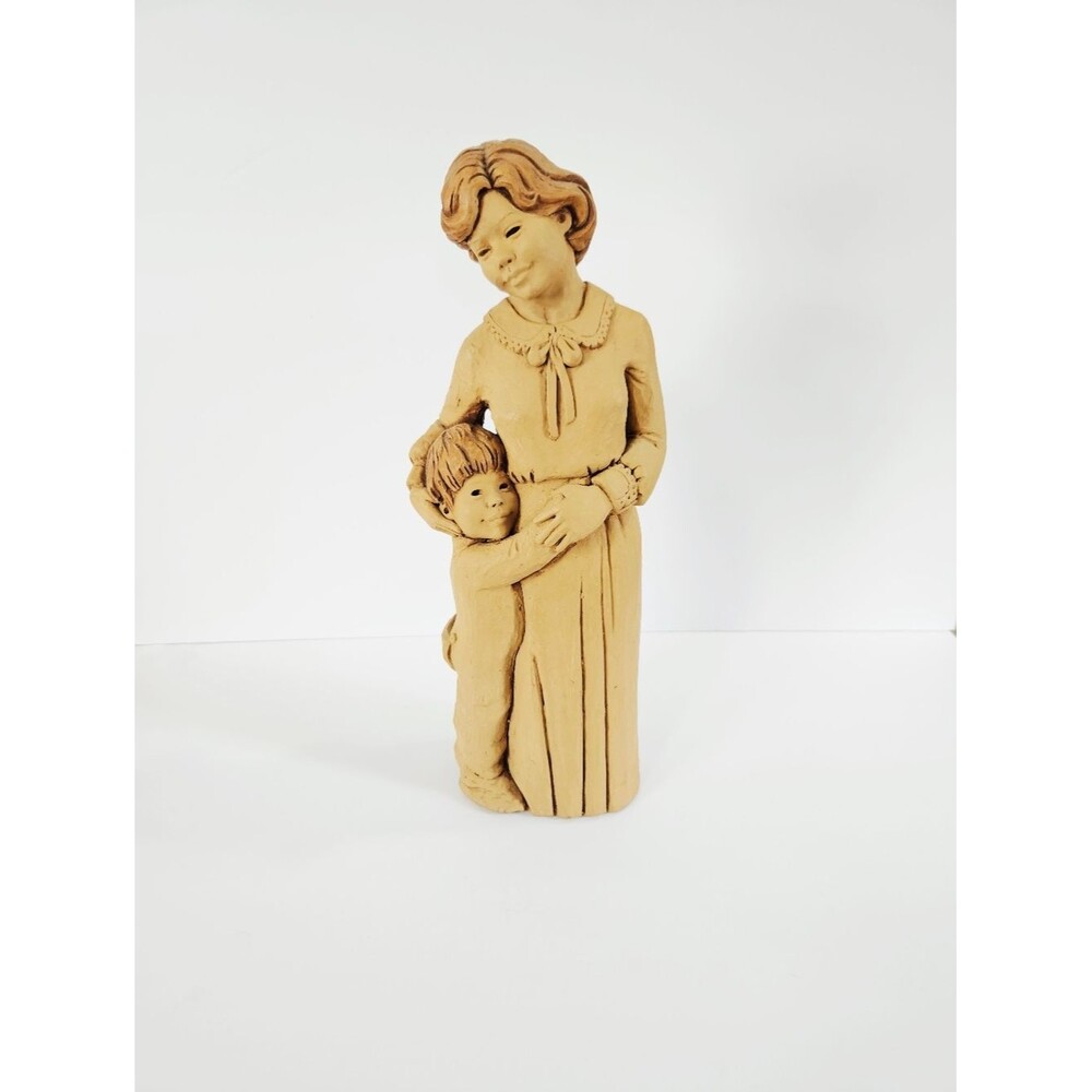Vintage '70s Lee Bortin Studio Art Mother & Child Clay Statue Figurine Sculpture